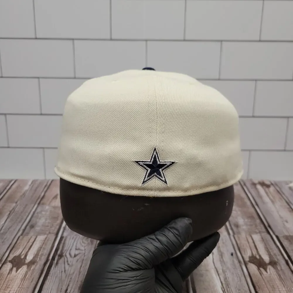 New Era 59FIFTY Dallas Cowboys NFL Fitted Hat Cream Navy Size 7 1/2